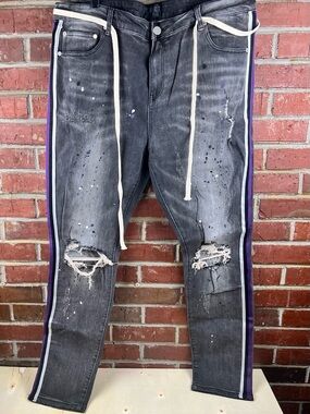 THRT Raven Denim Jeans Black/Purple Stripe Splatter Size 44 Men
